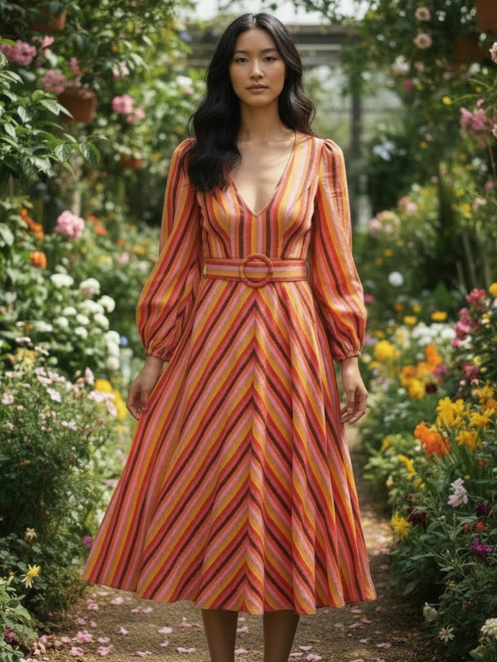 ZIMMERMANN Goldie Rainbow Plunge Dress Rainbow Stripe 0/XS